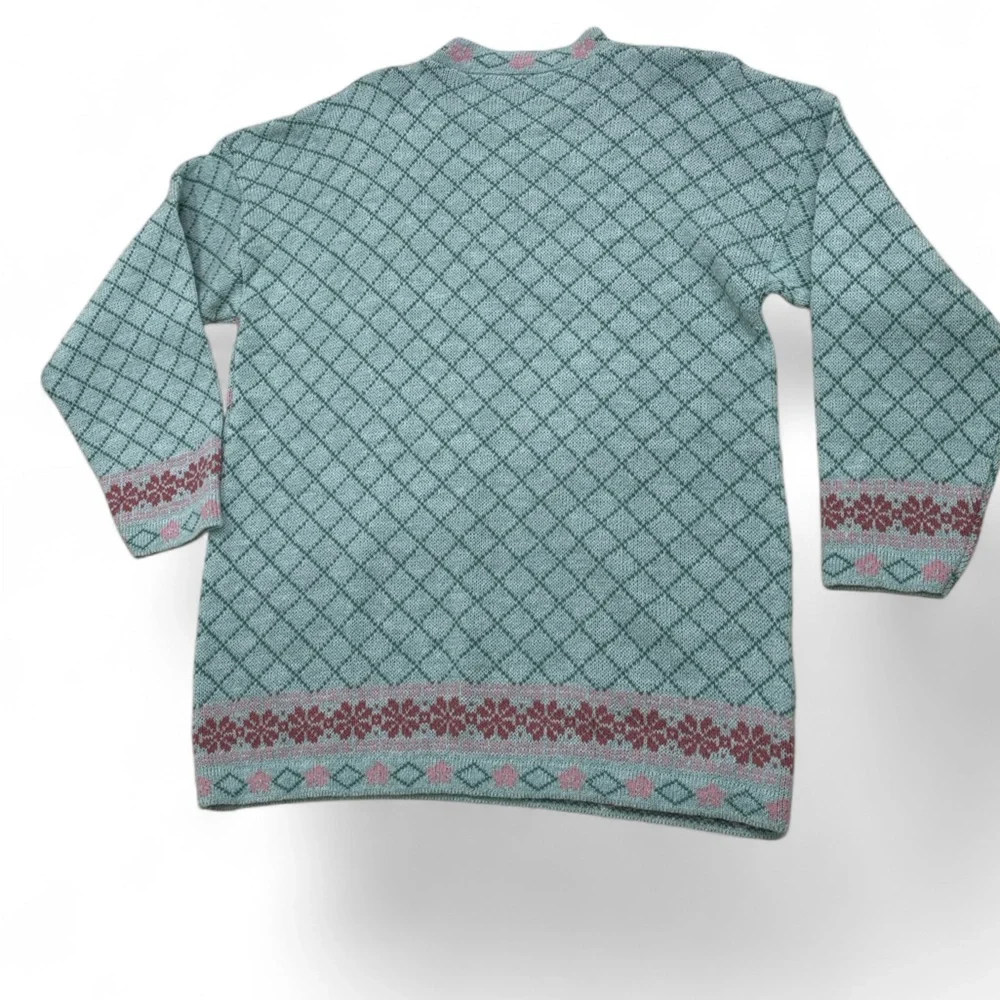 VTG Adele Knitsweater Green Floral Acrylic Granny Cottagecore USA